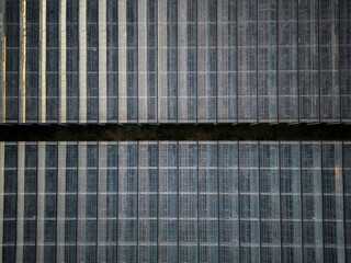 Aerial view of industrial greenhouses for growing crops and food