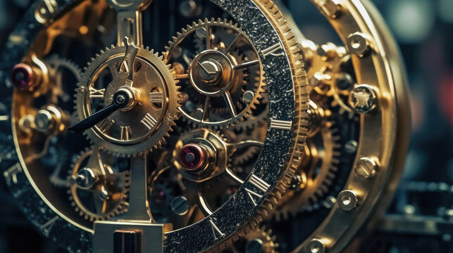 Close-up of a giant clockwork gear machine