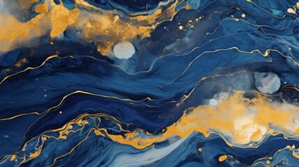 Photo of an abstract painting with gold and blue colors