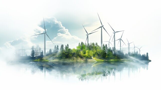Photo of a group of wind turbines on a small island