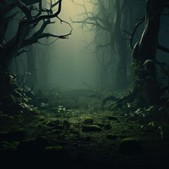 Mystical Haunted Grove: Eerie Enchanted Forest with Lush Vegetation Created with Generative AI