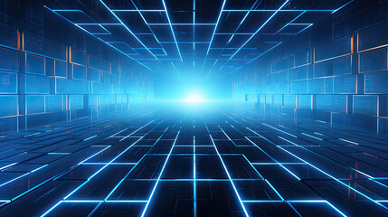 Fototapeta premium Techno-Futuristic Gridscape: High-Tech Background with Futuristic Grids and Lines Created with Generative AI