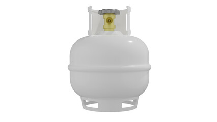 Small white gas cylinder for propane with valve isolated on transparent and white background. Gas concept. 3D render