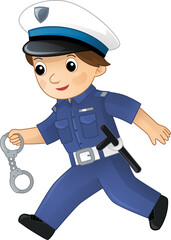 Cartoon character policeman boy at work isolated illustration for children