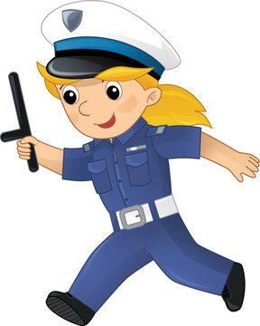 recommend clip art: Cartoon character policeman girl at work isolated illustration for children