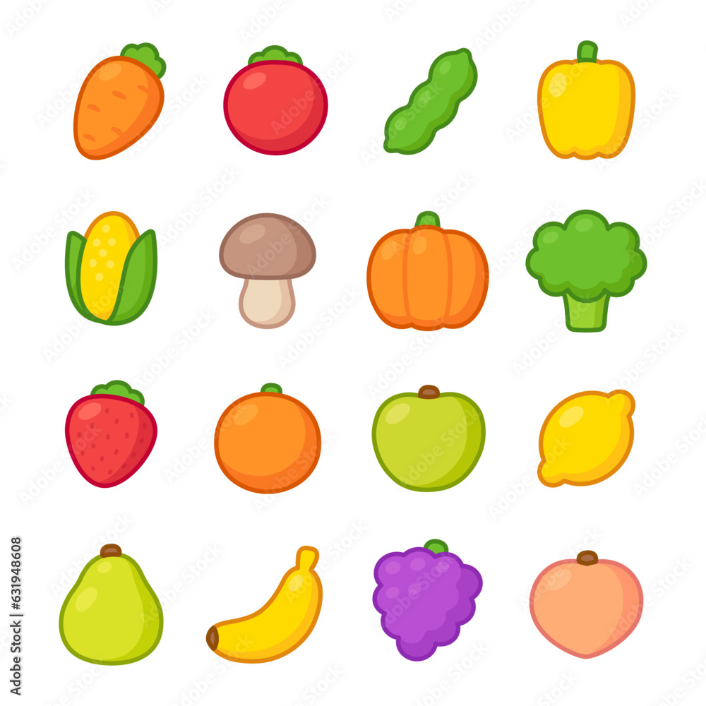 Wall mural cartoon fruit and vegetable icons - Wall murals