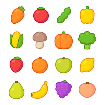 Cartoon fruit and vegetable icons