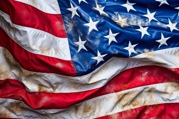 Closeup of United States of America flag, shallow depth of field. USA independence day.