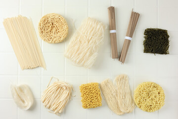 Top View Various Dried Asian Noodle