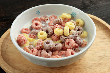 Colorful Froot Loops with Milk for Breakfast