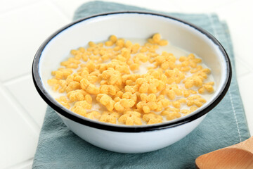 Honey Star Flakes with Milk for Breakfast