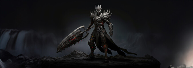 Dark Knight's Triumph: A Mighty Dragon Slayer in Full Armor With a Deadly Sword For Battle.