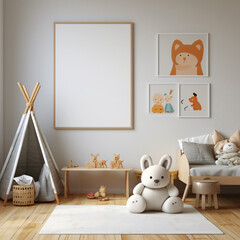 Blank frame in a fun-filled children's playroom