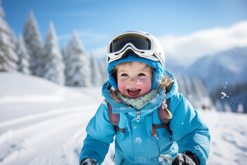 Fototapeta na wymiar A child apprentice on the ski slopes, embracing the emotion of acquiring new skills, the joy stamped on the face of happiness. Generative AI