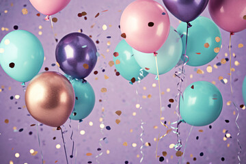 Decorative multi-coloured balloons confetti background 