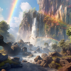 A waterfall covered with rainbows stop method