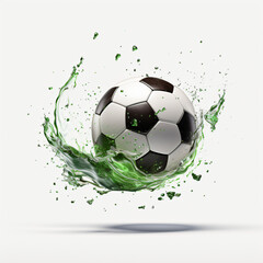 Intense shot of football going into a goal white background mock-up