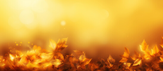 Naklejka na ściany i meble Golden Sunlit Scene with Falling Leaves