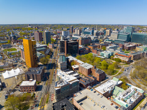 Boston Longwood Medical And Academic Area Aerial View In Boston, Massachusetts MA, USA. This Area Including Beth Israel Deaconess Medical Center, Children's Hospital, Dana Farber Cancer Institute, Etc