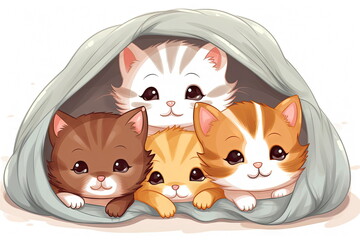 Cartoon character of a group of adorable kittens together