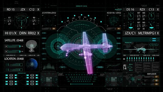 Military drone HUD interface screen. High quality 4k footage
