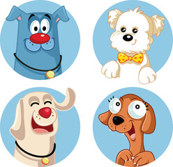 Different Cartoon Pet Dogs Mascot Characters Vector Set. Cute and adorable portrait of pets . 
