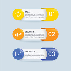 Business marketing diagram infographic template. Timeline with 3 steps idea, growth and success. Vector infographic element.