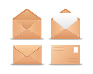 Set of paper envelopes isolated on white background
