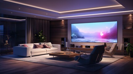 Colored LED lighting home cinema living room interior