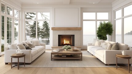 Fototapeta na wymiar Simple and modern hardwood living room interior