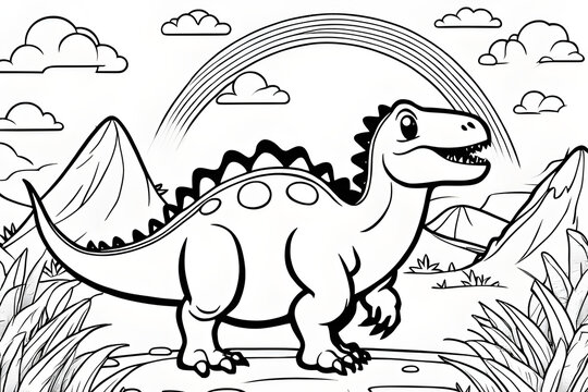 High details Cute dinosaur coloring page with rainbow Generative AI