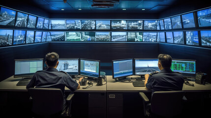 A control room central monitor with multiple monitors