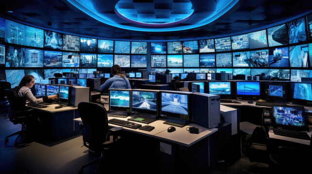 A control room central monitor with multiple monitors