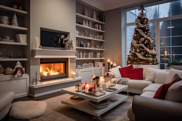 Interior Design of a Modern House during the Christmas Event. Warm and Welcolming House.