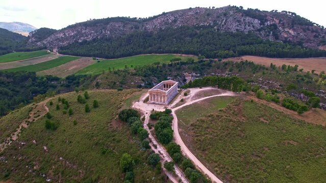 Aerial view of the Temple of Segesta. Sicily, Italy