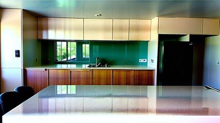  A Kitchen Setting with a White Display Counter and sink in background- AI-Generated