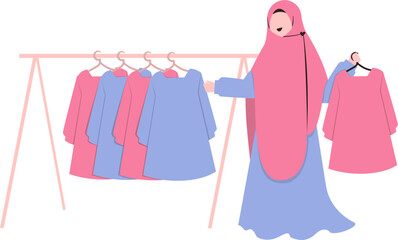 Fototapeta na wymiar Muslim woman shopping Illustration, shopping bag, fashion, window shopping 