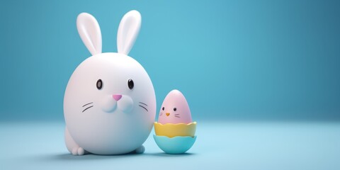 Fototapeta premium Easter Egg invitation greeting with easter cute smile bunny, happy easter background with bunnies