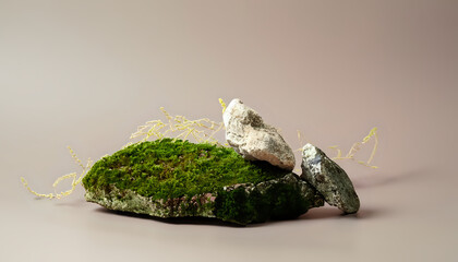 chicken on grass,moss on pastel background, wallpaper, Abstract podium for organic cosmetic products. Natural stand for presentation and exhibitions. Minimal style, background,