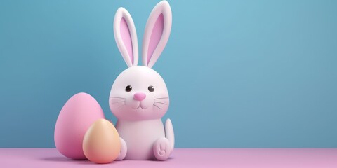Fototapeta premium Easter Egg invitation greeting with easter cute smile bunny, happy easter background with bunnies