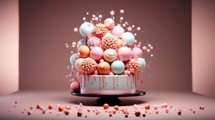 3d illustration of cute birthday cake, Sweet cake for a surprise birthday, for anniversary and celebration ,mother day, Valentine day, sweet food, cupcake, Generative AI illustration