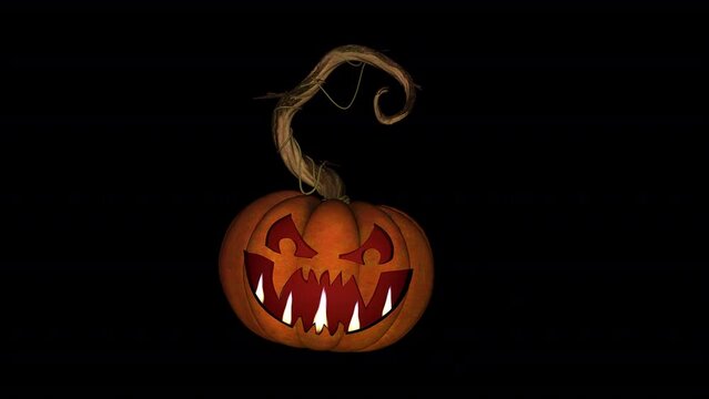 Halloween Pumpkin Lantern With Burning Candles - Swinging Loop  - Realistic 3D animation isolated with alpha channel transparency