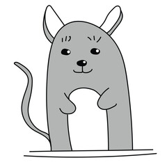 Funny gray cartoon mouse. Vector illustration with a little mouse.