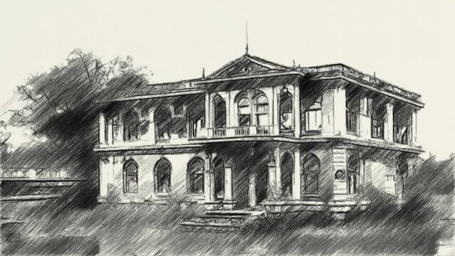 black and white of abandoned home