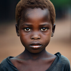 A poignant portrayal captures a young child's somber expression in Africa, their tender skin carrying subtle marks, symbolizing the challenges faced with resilience.