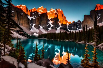Christmas tree in the mountains, Moraine Lake at sunrise