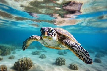 Fototapeta premium green sea turtle swimming