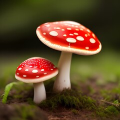 Photo of two mushrooms on the forest floor