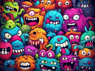 Obraz na płótnie Canvas Adorable Monster Mash Cute Cartoon Pattern Playful Monster Parade Cartoon Background Design