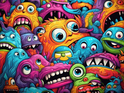 Monstrously Cute Cartoon Pattern Design Background Adorable Monster Mash Cute Cartoon Pattern